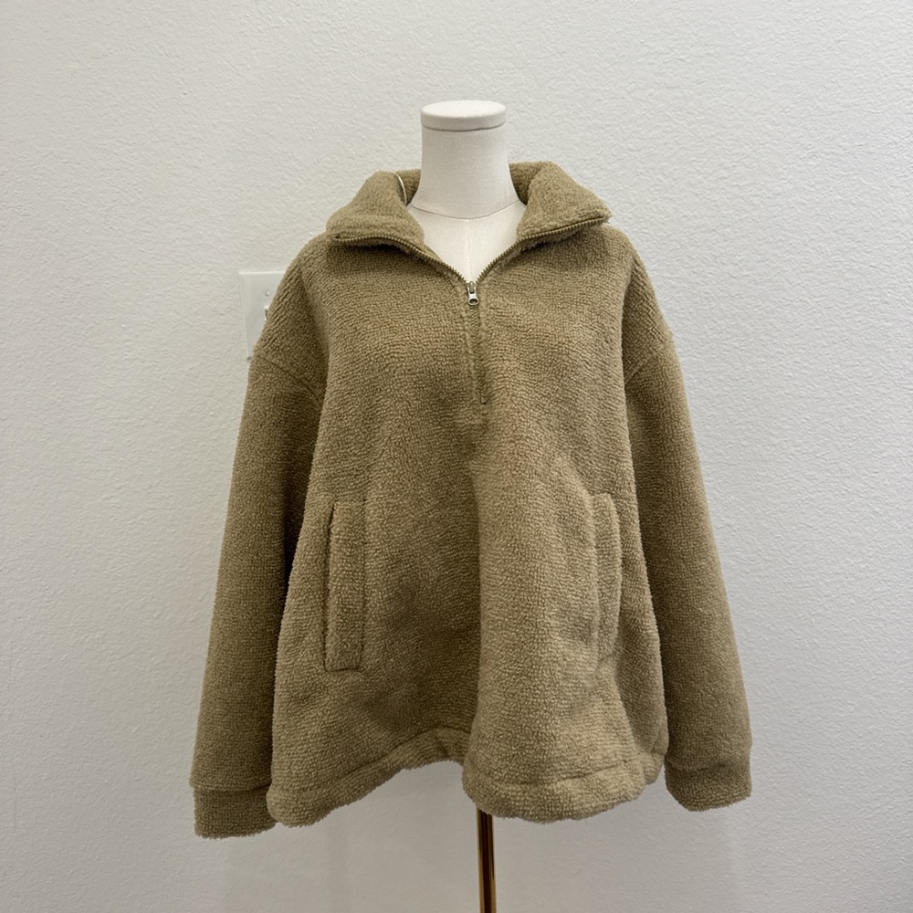 Tan Sherpa Pullover Quarter zip